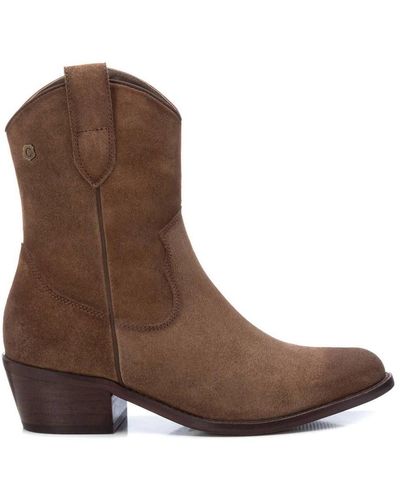 Xti Italian Western Suede Booties Carmela Collection By - Brown