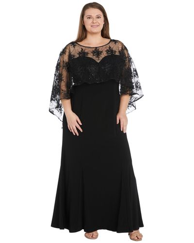 R & M Richards Plus Size Embroidered-capelet Gown - Black