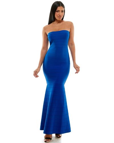 Bebe Bandage Strapless Gown - Blue