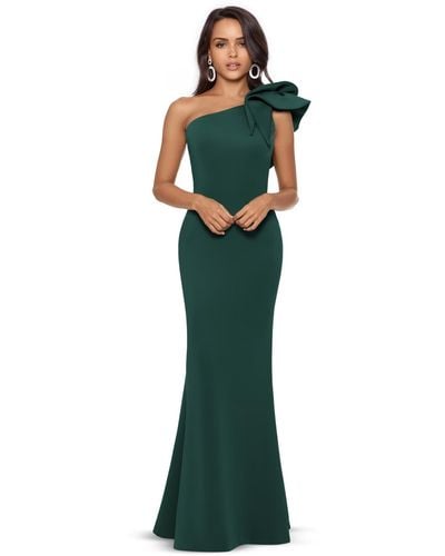 Betsy & Adam One-shoulder Scuba Crepe Gown - Green
