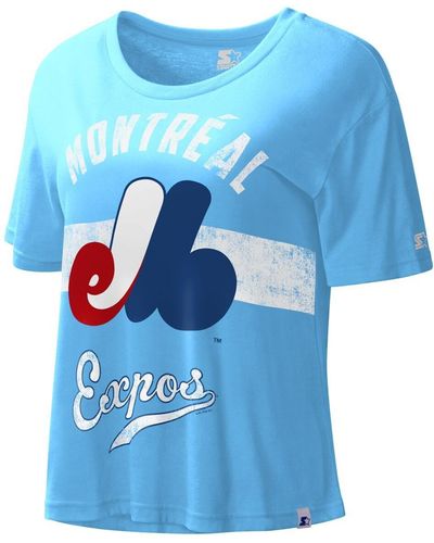 Starter Distressed Montreal Expos Cooperstown Collection Record Setter Crop Top - Blue