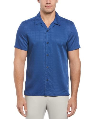 Perry Ellis Geo Pattern Short Sleeve Button-front Camp Shirt - Blue