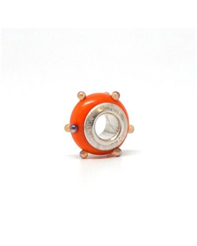 Fenton Glass Jewelry: Deep Orange 3-d Spacer Glass Charm - White