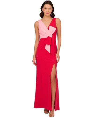 Adrianna Papell V-neck Colorblocked Sleeveless Gown - Red