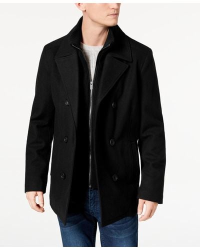 Kenneth Cole Double Breasted Wool Blend Peacoat - Black