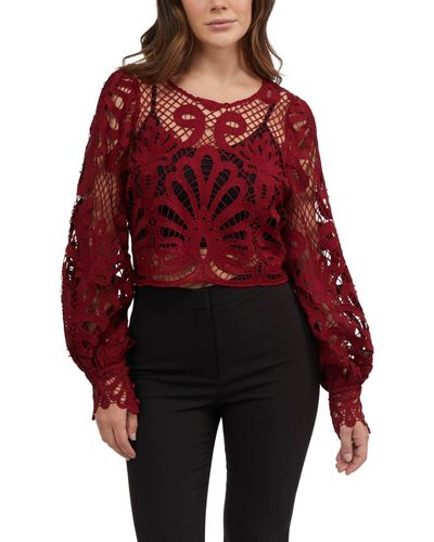 Bebe Placement Lace Blouse - Red