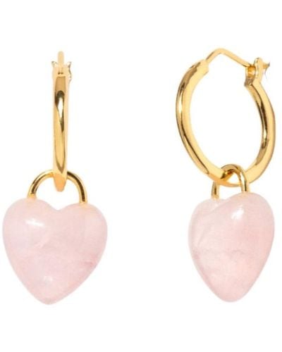 Little Sky Stone Quartz Heart Hoop Earrings - Pink