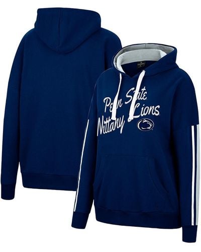 Colosseum Athletics Penn State Nittany Lions Serena Oversized Sleeve Striping Pullover Hoodie - Blue