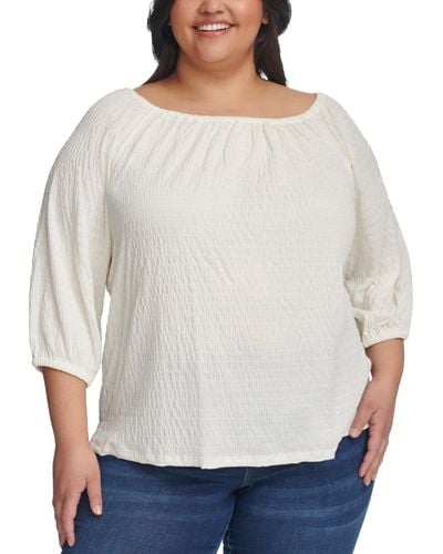 Tommy Hilfiger Plus Size 3/4-length Sleeve Top - White