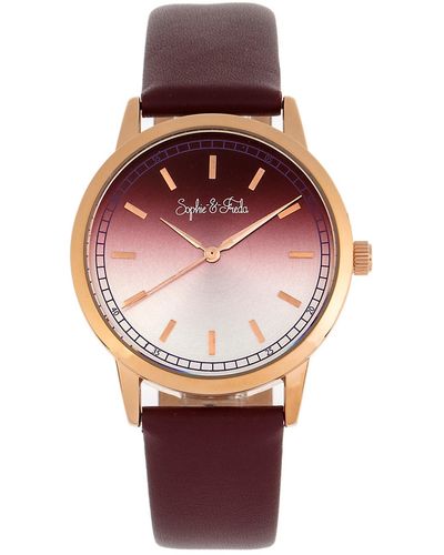 Sophie & Freda Sophie And Fa San Diego Black Or Purple Or Maroon Or Pink Leather Band Watch - Red