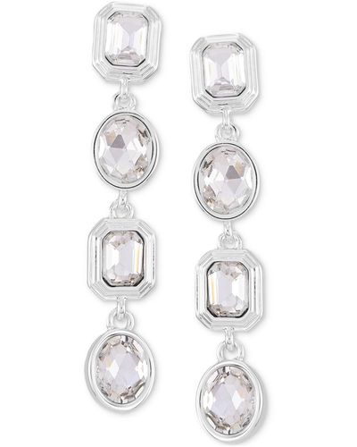 Guess Tone Square & Oval Crystal Linear Drop Earrings - White