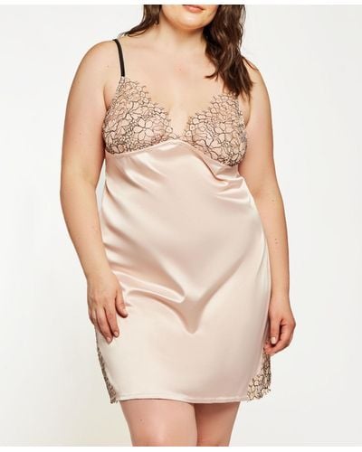 iCollection Plus Size Eyelash Flower Lace Chemise Nightgown Lingerie - Natural
