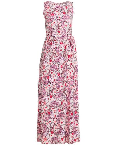 Lands' End Sleeveless Tie Waist Maxi Dress - Pink