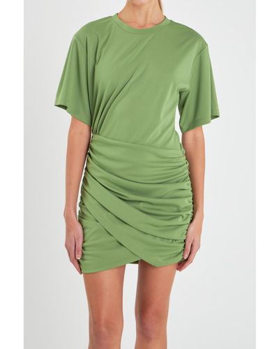 Grey Lab Asymmetric Ruched Mini Dress - Green