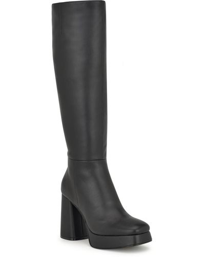 Nine West Vadda Block Heel Square Toe Dress Regular Calf Boots - Black