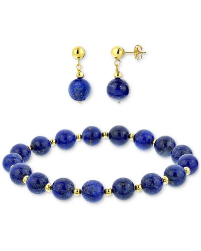 Macy's 2-pc. Set Jade Bead Bracelet & Matching Drop Earrings - Blue