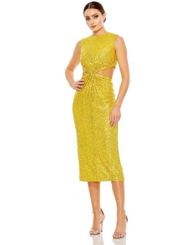 Mac Duggal Ieena Sequin Front Twist Cut Out Column Dress - Yellow