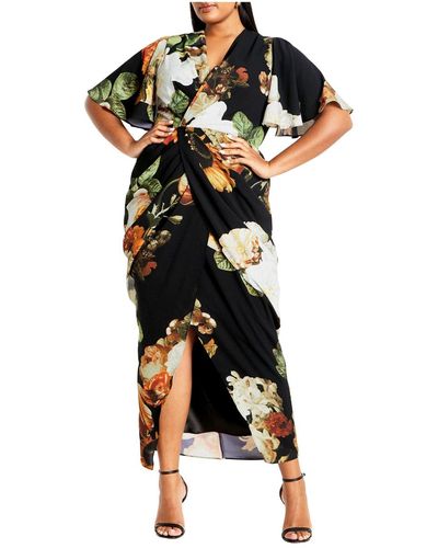 City Chic Plus Size Braelynn Print Maxi Dress - Black