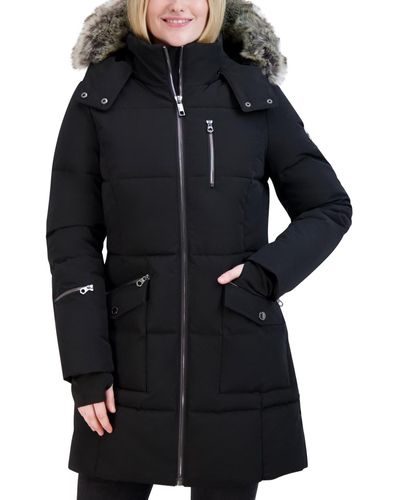 Nautica Faux-fur-trim Hooded Puffer Coat - Black