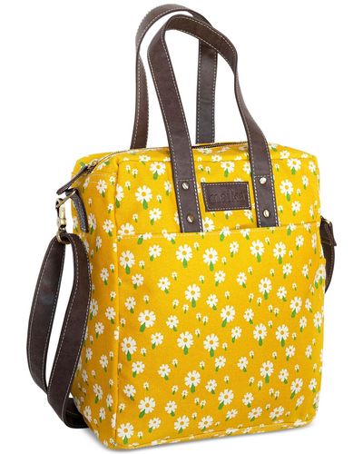 Maika Caramel Floral-print Canvas Commuter Tote Bag - Yellow