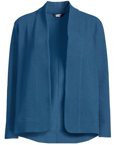 Lands' End Long Sleeve Textured Pique Cardigan Sweater - Blue