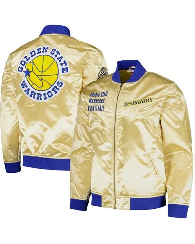 Mitchell & Ness Distressed En State Warriors Team Og 2.0 Vintage-like Logo Satin Full-zip Jacket - Metallic