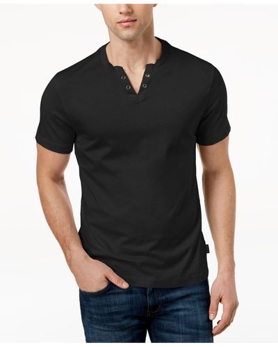 Kenneth Cole New York Mens V-neck Henley T-shirt - Black