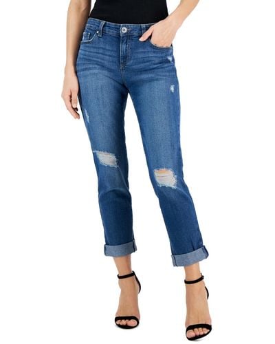 INC International Concepts Curvy Mid Rise Ripped Straight-leg Jeans, Created For Macy's - Blue