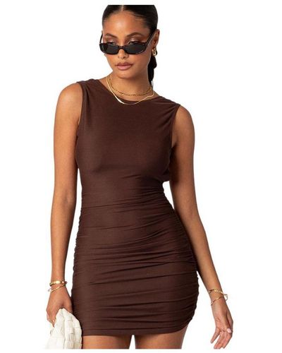 Edikted Mikey Ruched Open Back Mini Dress - Brown