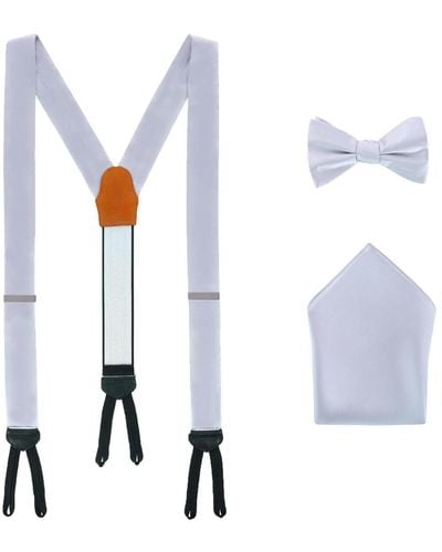Trafalgar Sutton Solid Color Silk Brace Bow Tie & Pocket Square Combo - White