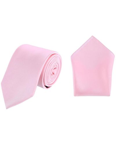 Trafalgar Sutton Solid Color Silk Necktie And Pocket Square Combo - Pink