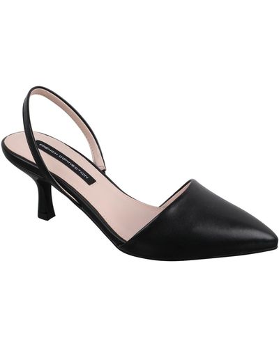 French Connection Faux Leather Burnished Slingback Heels - Black