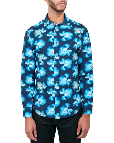 Society of Threads Regular-fit Non-iron Performance Stretch Abstract Floral Button-down Shirt - Blue