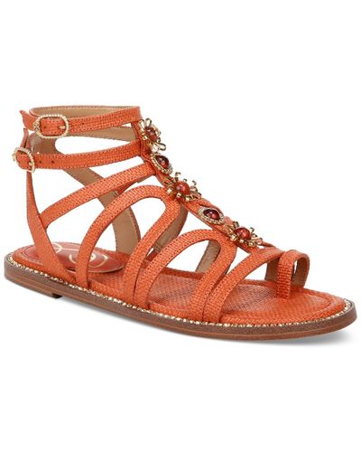 Sam Edelman Tianna Embellished Strappy Gladiator Flat Sandals - Brown