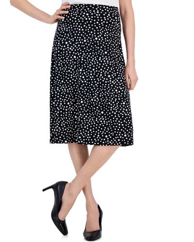 Kasper Dot-print Flared Pull-on Midi Skirt - Black