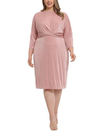 London Times Plus Size Crossover Glitter-knit Dress - Pink