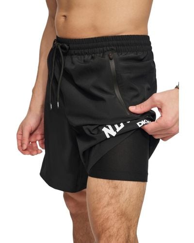 DKNY Core Arch Logo Stretch 7" Volley Shorts - Black