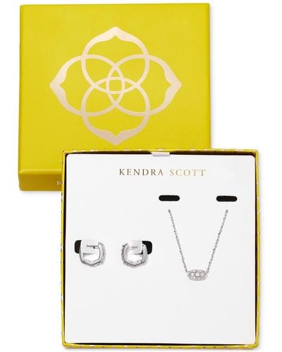 Kendra Scott Silver-tone 2-pc. Set Crystal Pave Pendant Necklace & Small huggie Hoop Earrings - Black