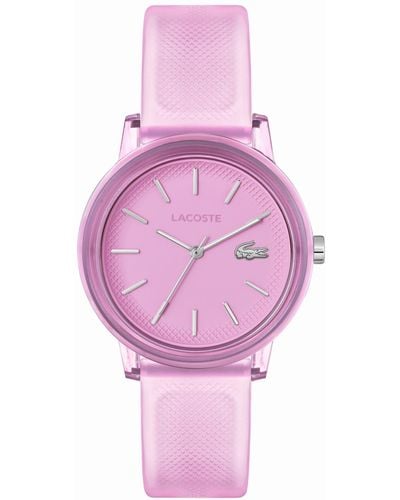 Lacoste L.12.12 Quartz Semi-transparent Silicone Strap Watch 36mm - Pink