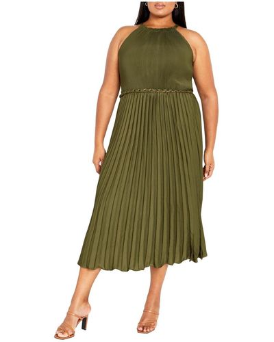 City Chic Plus Size Isobel Halter Neck Midi Dress - Green