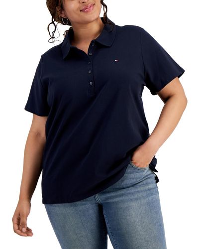 Tommy Hilfiger Plus Size Short-sleeve Polo Shirt - Blue