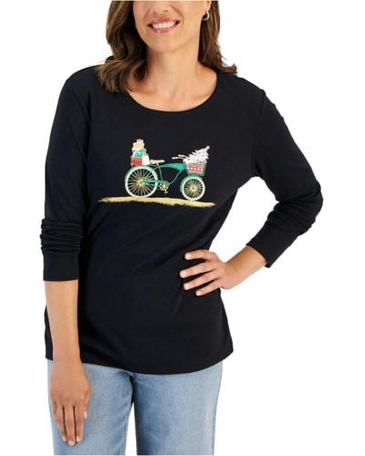 Karen Scott Long-sleeve Holiday Delivery Top, Created For Macy's - Black