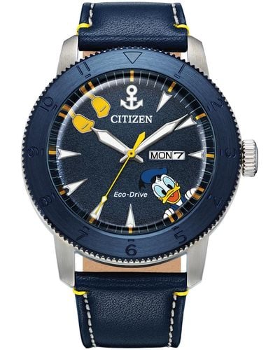 Citizen Disney By Donald Duck Leather Strap Watch 44mm - Blue