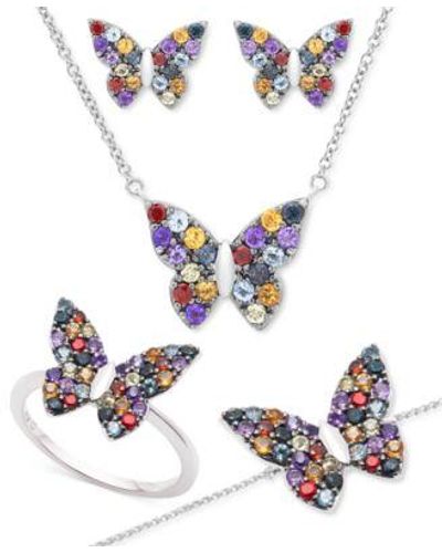 Macy's Gemstone Butterfly Statement Ring Earrings Necklace Bracelet Jewelry Collection In Sterling Silver - White