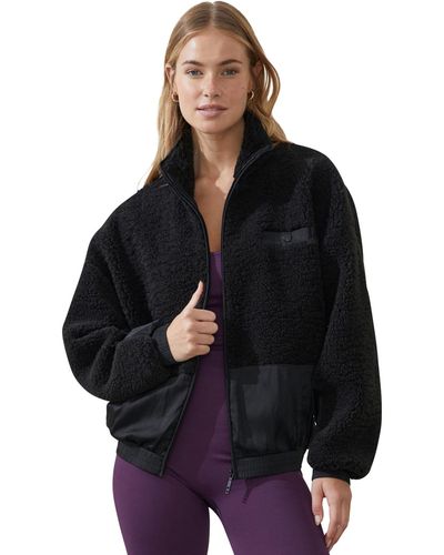 Cotton On Sherpa Contrast Zip Through Long Sleeve Jacket - Black
