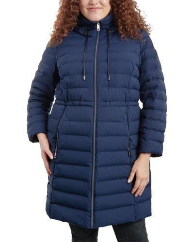 Michael Kors Plus Size Anorak Hooded Faux-leather-trim Down Packable Puffer Coat, Created For Macy's - Blue