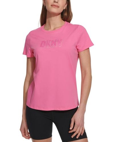 DKNY Sport Cotton Embellished-logo T-shirt - Pink