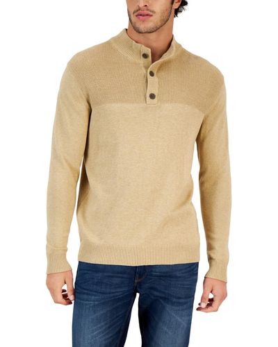 Club Room Button Mock Neck Sweater - Blue