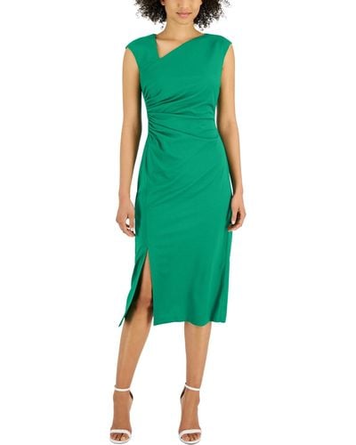 Anne Klein Asymmetrical-neck Midi Dress - Green
