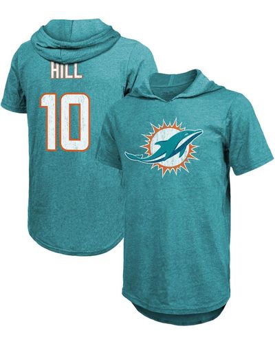 Majestic Threads Tyreek Hill Miami Dolphins Player Name & Number Short Sleeve Hoodie T-shirt - Blue